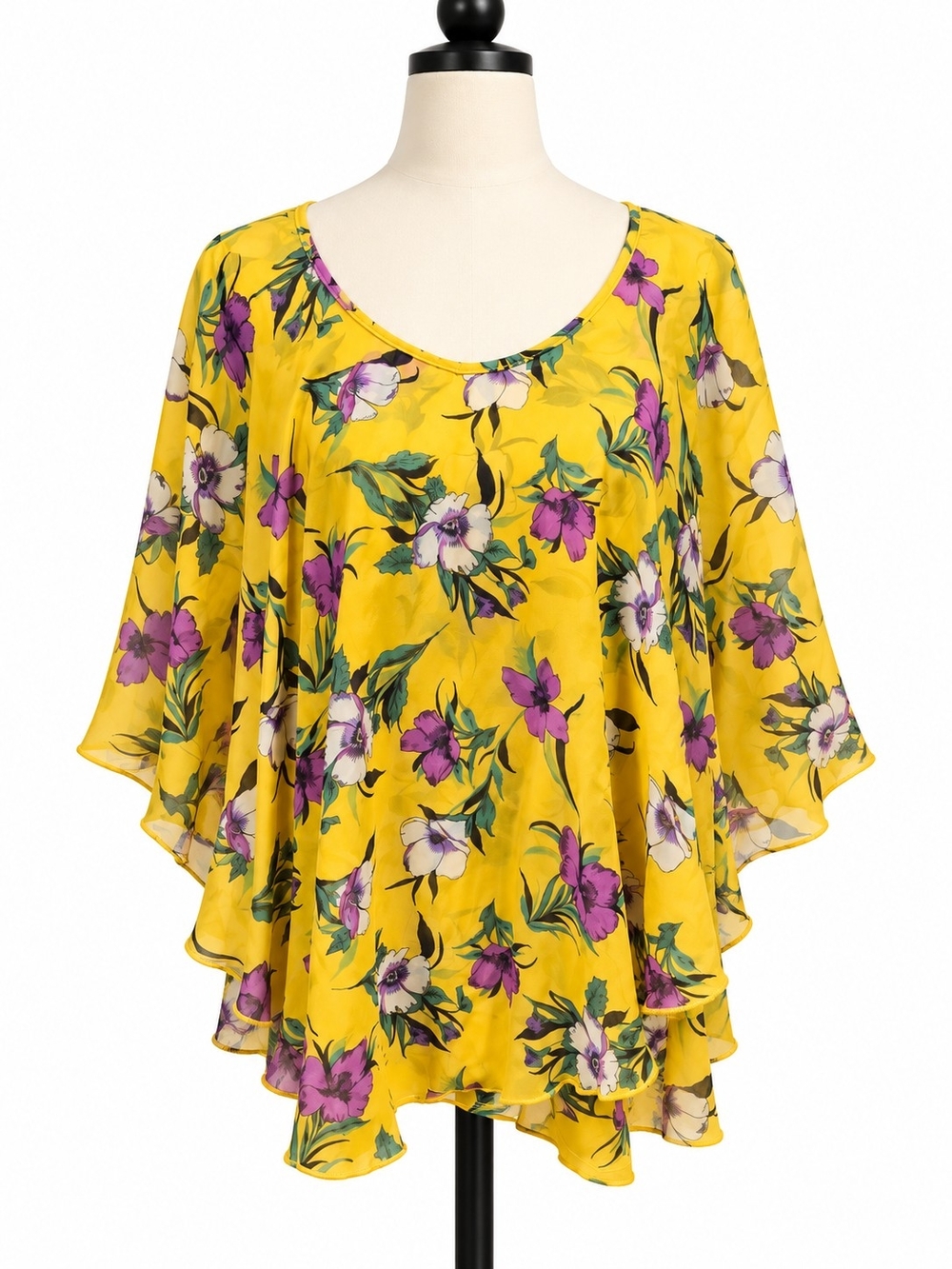 Adele & May Women’s XL Yellow Floral Layered Flutter Sleeve Blouse
